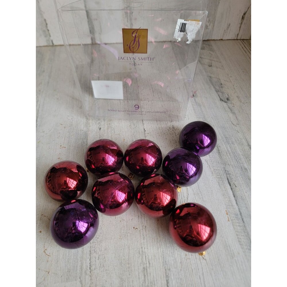 Jaclyn Smith today red purple shatterproof ornament set‎ Xmas
